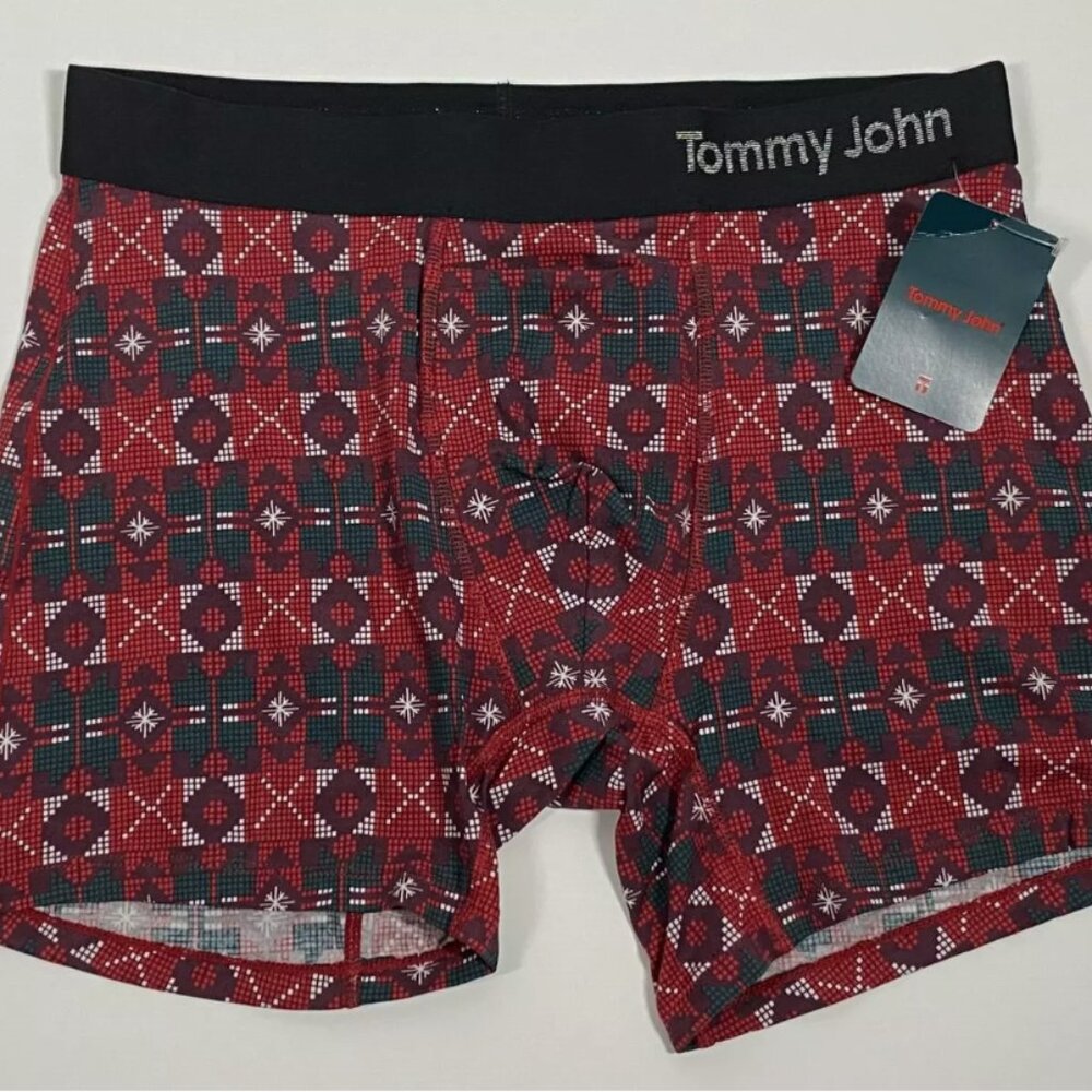 Tommy John Cool Cotton Boxer Brief - 4" Red North Pole Size Medium